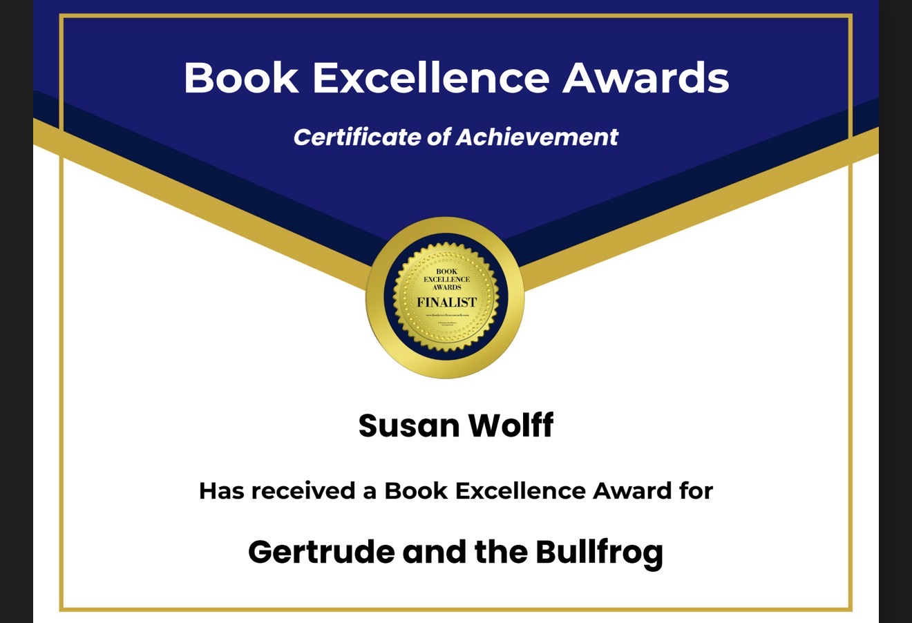 Gertrude and the Bullfrog Earn Book Excellence Award